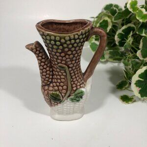Vintage Japan Brown Small Bud Vase Faux Pitcher Hobnail Textured Dots 4.5 inches